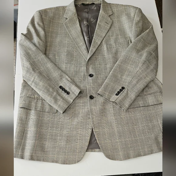Pronto Moda Mens 52R Sport Coat/Blazer Black/White Plaid Silk/Wool/Cashm… - Picture 8 of 16